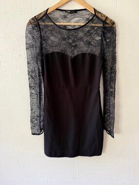 Maje | Lace Top Black Bodycon Mini Dress | Goth Designer Summer | XS